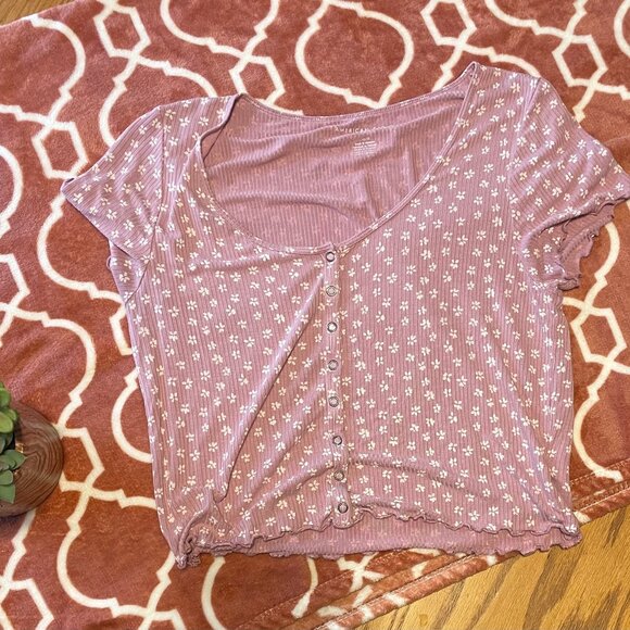 American Eagle Outfitters Tops - AMERICAN EAGLE Mauve & Floral Tee